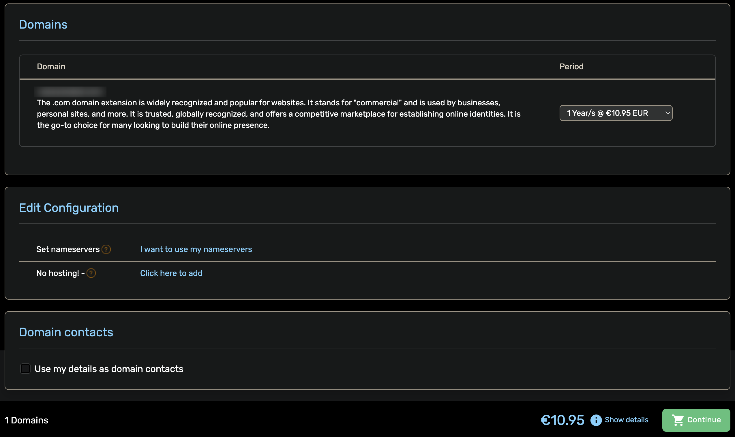 Setting the registration period, nameservers and contacts Setting the registration period, nameservers and contacts