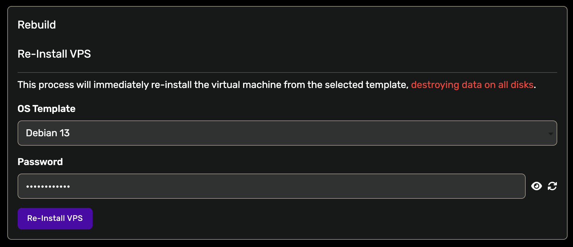 The Rebuild dialog The Rebuild dialog